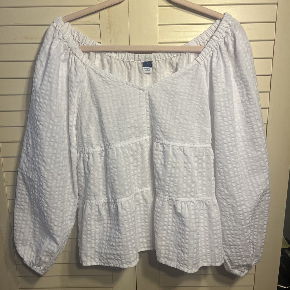 Old Navy Peasant Tiered Blouse  Long Sleeves Cotton White Women's Size Small